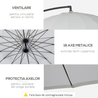 Outsunny Umbrela Suspendata cu Brat lateral Φ296cm pentru exterior, Alb Crem(m-6)