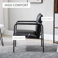 HOMCOM Scaun industrial cu perna, fotoliu din piele artificiala pentru dormitor, scaun de living cu brate infasurate si picioare din otel, negru(m-4)