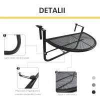 Outsunny Masuta Suspendata Balcon Reglabila in inaltime, Fier Negru, 60x45x50 cm(m-6)