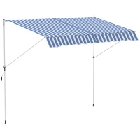 Outsunny Copertina de Soare cu Brate si Manivela, Structura Telescopica din Metal si Parasolar din Poliester 300x150cm Albastru si Alb(m-4)