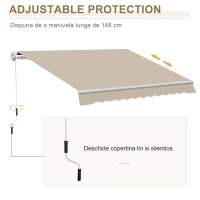 Outsunny Perdea de Soare Copertina retractabila Manuala de Perete in Poliester Impermeabila, Bej, 4x2.5m(m-6)