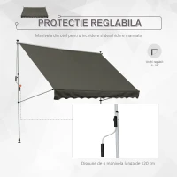 Outsunny Copertina de Soare cu Brate si Manivela, Structura Telescopica din Metal si Parasolar din Poliester 300x150cm, gri(m-6)