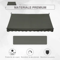 Outsunny Copertina de Soare cu Brate si Manivela, Structura Telescopica din Metal si Parasolar din Poliester 300x150cm, gri(m-4)