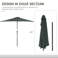 Outsunny Umbrela Semicirculara de Perete pentru Gradina cu Deschidere cu Manivela din Poliester, Gri 269x138x236cm(m-8)