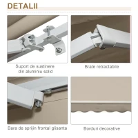 Outsunny Perdea de Soare Copertina retractabila Manuala de Perete in Poliester Impermeabila, Bej, 4x2.5m(m-7)