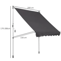 Outsunny Copertina cu manivela, cadru telescopic si unghi reglabil, negru(m-3)