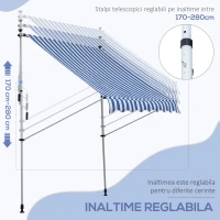 Outsunny Copertina pentru soare pentru exterior tip rulou cu manivela, inaltime si unghi reglabil, 200x150cm, albastru(m-5)