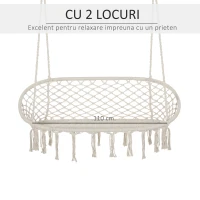 Outsunny Hamac Balansoar pentru Gradina si Casa cu 2 Locuri din Macramé Alb Crem, Fără Pernă(m-5)