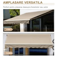 Outsunny Perdea de Soare Copertina retractabila Manuala de Perete in Poliester Impermeabila, Bej, 4x2.5m(m-5)