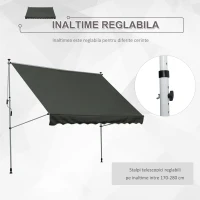 Outsunny Copertina de Soare cu Brate si Manivela, Structura Telescopica din Metal si Parasolar din Poliester 300x150cm, gri(m-7)