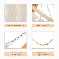 Hamac Outsunny cu Suport din Lemn si Bumbac, Hamac de Gradina pentru alte Spatii Exterioare, 392x120x102cm, Alb(m-6)