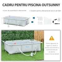 Outsunny Piscina Autoportanta Rectangulara 252×152 cm – Rigida cu Filtru, Gri(m-7)
