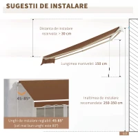 Outsunny Copertina de Soare pentru Exterior care se Ruleaza cu Manivela din Metal si Aluminiu, 395x245cm, Rosu Ruginiu(m-8)