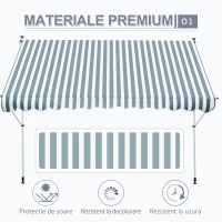 Outsunny Copertina de Soare cu Brate si Manivela, Structura Telescopica din Metal si Parasolar din Poliester 300x150cm, alb și verde(m-6)