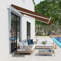 Outsunny Copertina de Soare pentru Exterior care se Ruleaza cu Manivela din Metal si Aluminiu, 395x245cm, Rosu Ruginiu(m-9)