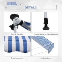 Outsunny Copertina de Soare cu Brate si Manivela, Structura Telescopica din Metal si Parasolar din Poliester 300x150cm Albastru si Alb(m-6)