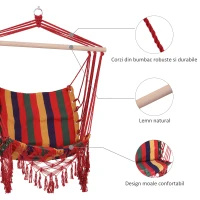 Outsunny Hamac Scaun Suspendat din Bumbac și Poliester, Colorat, 100x60x100cm(m-7)