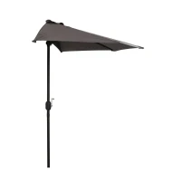 Outsunny Umbrela Semicirculara de Perete pentru Gradina cu Deschidere cu Manivela din Poliester, Gri 269x138x236cm(m-10)