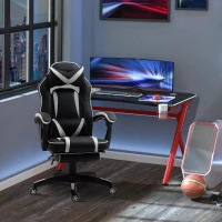 Vinsetto Gaming Office Chair with Footrest High Back Racing Chair PU Leather Executive Swivel Chair with Headrest, White(m-12)