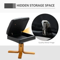 HOMCOM Recliner Armchair, Swivel Reclining Chair With Ottoman, Swivel Faux Leather Chair with Wooden Base and Storage Footstool for Living Room, Black(m-5)