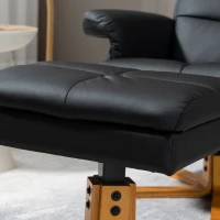 HOMCOM Recliner Armchair, Swivel Reclining Chair With Ottoman, Swivel Faux Leather Chair with Wooden Base and Storage Footstool for Living Room, Black(m-8)