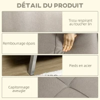 HOMCOM Banquette convertible 3 places canapé-lit clic-clac 2 fauteuils rembourré avec dossier inclinable en tissu gris(m-6)