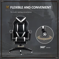 Vinsetto Gaming Office Chair with Footrest High Back Racing Chair PU Leather Executive Swivel Chair with Headrest, White(m-6)