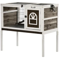 PawHut Wooden Rabbit Hutch, Guinea Pig Cage, with Removable Tray, Openable Roof(m-11)