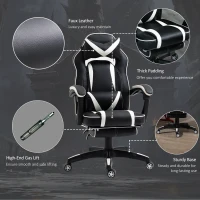 Vinsetto Gaming Office Chair with Footrest High Back Racing Chair PU Leather Executive Swivel Chair with Headrest, White(m-7)