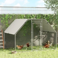 PawHut Walk-In Chicken Coop Run Cage Large Metal Chicken House w/ Cover Outdoor, 280W x 190D x 195H cm(m-9)