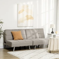 HOMCOM Banquette convertible 3 places canapé-lit clic-clac 2 fauteuils rembourré avec dossier inclinable en tissu gris(m-7)
