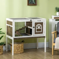 PawHut Wooden Rabbit Hutch, Guinea Pig Cage, with Removable Tray, Openable Roof(m-2)