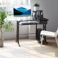 HOMCOM stół komputerowy stół roboczy z półkami i szufladami biurko stół biurowy zajmujący mało miejsca stabilny metal MDF czarny 90 x 50 x 95 cm(m-7)