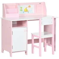 HOMCOM Kids Desk And Chair Set 2 PCs Childrens Table And Chair Set Multi Use Toddler Furniture with Whiteboard, Storage - Pink(m-1)