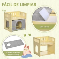 PawHut Cama para Gatos de Madera con Cueva para Gatos 2 Cojines y Cubierta de Tela Oxford Extraíble 48x38x47 cm Natural(m-6)