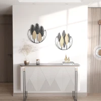 HOMCOM 3D Wall Pictures 2-Piece Set Modern Wall Decoration Metal Natural + Black(m-6)