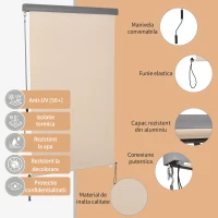 Outsunny Copertina Rulou Parasolar cu Manivela, Instalare pe Perete sau Tavan, 120x200cm, Bej(m-5)