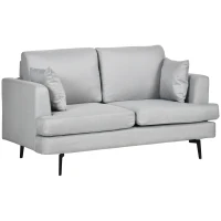 HOMCOM Sofá de 2 Lugares Moderno Estofado em Linho Sintético com 2 Almofadas e Pés de Aço 160x87x87cm Cinza Claro(m-1)