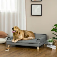 PawHut Dog Sofa, with Wooden Legs, Water-Resistant Fabric, for Medium & Large Dogs - Grey(m-10)