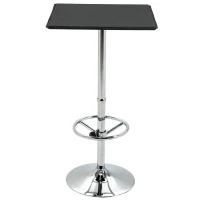 HOMCOM Mesa de Bar Mesa Alta de Cozinha com Apoio para os Pés Ajustável e Estrutura de Metal 62x62x110cm Preto e Prata(m-1)