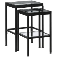 HOMCOM Set 2 Tavolini da Salotto Moderni in Acciaio e Vetro per Soggiorno e Ingresso, 40.5x35.5x61 cm e 33x33x54.5 cm(m-1)