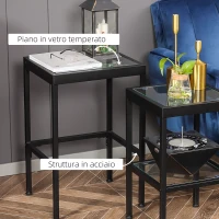 HOMCOM Set 2 Tavolini da Salotto Moderni in Acciaio e Vetro per Soggiorno e Ingresso, 40.5x35.5x61 cm e 33x33x54.5 cm(m-5)