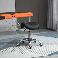 HOMCOM Cosmetic Stool 360° Rotate Height Adjustable Salon Massage Spa Chair Hydraulic Rolling Faux Leather Saddle Stool Mobility, Black(m-12)