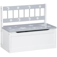 ZONEKIZ Baú Infantil 2 em 1 Banco de Armazenamento Infantil com Tampa para Dormitório Sala de Jogos 60x30x50cm Branco e Cinza(m-10)