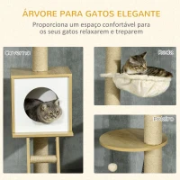 PawHut Árvore para Gatos do Chão ao Teto 220-260cm com Altura Ajustável Plataformas Rede Caverna Poste de Juta 40x40225-285cm Bege(m-4)