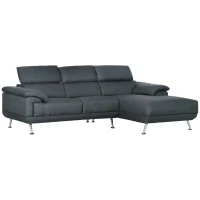 HOMCOM Canapea de colt pentru camera de zi, canapea in forma de L din material textil cu tetiera reglabila, canapea cu 3 locuri, gri inchis(m-1)