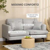 HOMCOM Sofá de 2 Lugares Moderno Estofado em Linho Sintético com 2 Almofadas e Pés de Aço 160x87x87cm Cinza Claro(m-5)