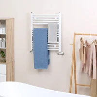 HOMCOM 13 Bars Heated Towel Rail, Curved Hydronic Bathroom Ladder Radiator Towel Warmer For Central Heating, 600mm x 700mm,  White(m-9)