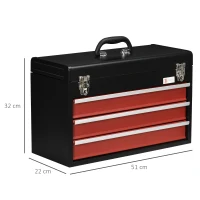 DURHAND Cufar cu 3 sertare pentru unelte, cutie de unelte metalica cu blocare, cutie de unelte portabila, 510mm x 220mm x 320mm(m-3)