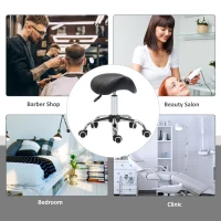 HOMCOM Cosmetic Stool 360° Rotate Height Adjustable Salon Massage Spa Chair Hydraulic Rolling Faux Leather Saddle Stool Mobility, Black(m-5)